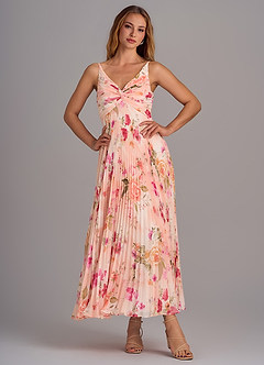 Azazie Raychelle Brautjungfernkleider A-Linie V-Hals Chiffon Kleid Abstrakter Blumenstrauß image5
