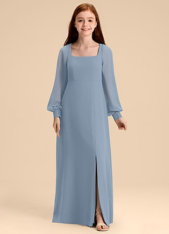 Azazie Bondi Junior Dusty Blue A-Line Blouson Chiffon Dress image5