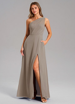 Azazie Phaedra Abiti da Damigella Abito A-Line in Chiffon Monospalla Taupe image11
