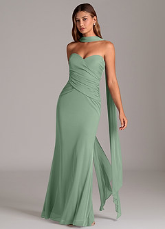 Azazie Katelyn Final Sale Matcha Sheath Strapless Mesh Convertible Dress image3