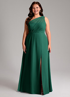 Azazie Phaedra Bridesmaid Dresses Emerald A-Line One Shoulder Chiffon Dress image9