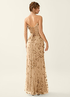 Cosette Champagne 3D Flowers Corset Lace Up Back Beading Mermaid Prom Dress image2