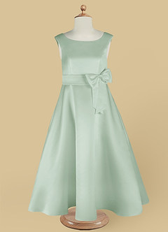 Azazie Lindy Flower Girl Dresses Agave A-Line Pleated Matte Satin Dress image13