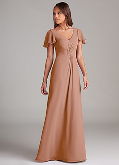 Azazie Soren Bridesmaid Dresses Champagne Rose A-Line Ruched Chiffon Dress image4