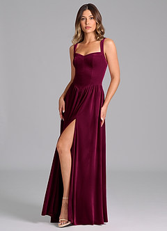 Azazie Francis Brautjungfernkleider A-Linie Korsett Samt Kleid Cabernetrot image4