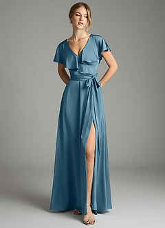 Azazie Lainey Bridesmaid Dresses Bermuda A-Line with Pockets Stretch Satin Dress image3