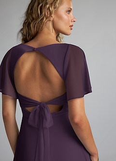 Azazie Induh Bridesmaid Dresses Plum A-Line Flutter V-neck Mesh Dress image6
