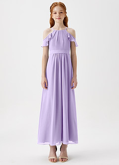 Azazie Chaya Junior Lilac A-Line Off the Shoulder Chiffon Dress image3