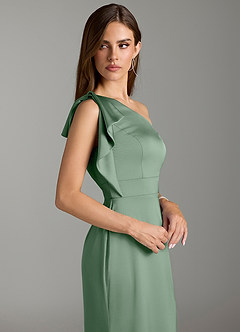 Azazie Rinna Bridesmaid Dresses Matcha Mermaid Ruched Stretch Satin Dress image5
