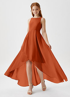 Azazie Lizette Junior Burnt Orange A-Line Pleated Chiffon Dress image1