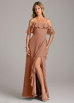 Azazie Aubrie Abiti da Damigella Abito A-Line in Chiffon a Spalla Scoperta Bronzo image4