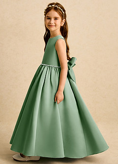 Azazie Daisies Flower Girl Dresses Matcha Ball-Gown Bow Matte Satin Dress image4
