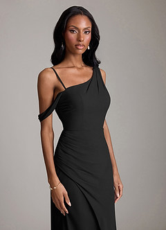 Azazie Madelyn Vestidos de damas de honor Vestido de Negro de Gasa de Corte Sirena Convertible con Hombro unilateral image2