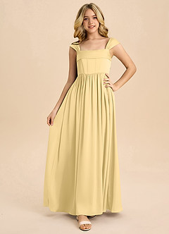 Azazie Hattie Junior Butter A-Line Pleated Stretch Satin Dress image5