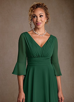 Azazie Eire vestidos de madre de la novia Vestido de Verde Oscuro de Gasa de Corte en A con Plisado image5