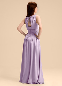 Azazie Bibiane Junior Frosted Lilac A-Line Pleated Stretch Satin Dress image7