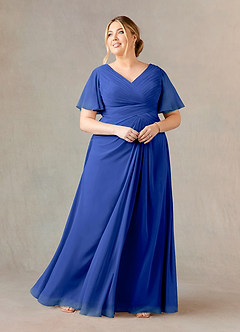 Azazie Morning Glory Mother of the Bride Dresses Royal Blue A-Line V-Neck Ruched Chiffon Dress image5