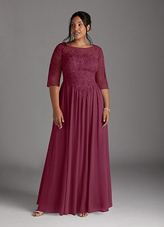 Azazie Mirielle Kleider für die Brautmutter A-Linie Schaufel Spitze Chiffon Kleid Maulbeerrot image9
