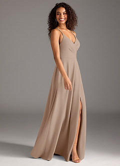 Azazie Davis Final Sale Taupe A-Line Pleated Stretch Crepe Dress image5