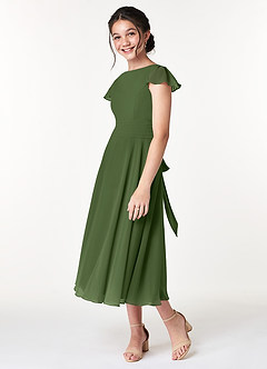 Azazie Payton Junior Olive A-Line Bow Chiffon Dress image5