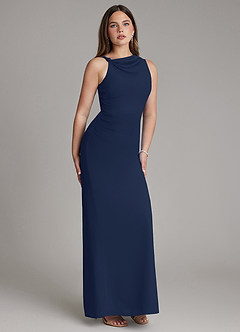 Azazie Charice Bridesmaid Dresses Dark Navy Sheath Pleated Chiffon Dress image4