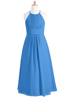 Azazie Bonnie Junior Blue Jay A-Line Pleated Chiffon Dress image5