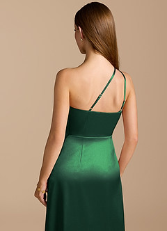 Azazie Trina Brautjungfernkleider A-Linie One-Shoulder Metallischer Satin Kleid Dunkelgrün image2
