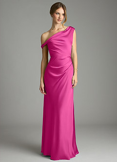 Azazie Emerson Bridesmaid Dresses Fuchsia Mermaid Off the Shoulder Stretch Satin Dress image4