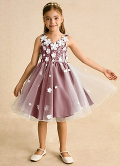Azazie Junebug vestidos de niña de las flores Vestido de Marfil Burdeos de Tul de Princesa con Encaje image8