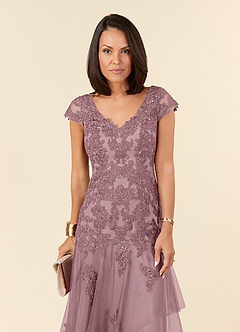 Azazie Romy Mother of the Bride Dresses Dusty Rose Mermaid V-Neck Sequins Tulle Dress image5