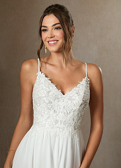 Azazie Gala Hochzeitskleider A-Linie Spitze Chiffon Kleid Diamantweiß image3