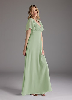 Azazie Alessa Mother of the Bride Dresses Dusty Sage A-Line V-Neck Pleated Chiffon Dress image3