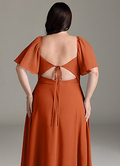 Azazie Chloe Vestidos de damas de honor Vestido de Naranja Quemada de Gasa de Corte en A con Escote de Corazón image13