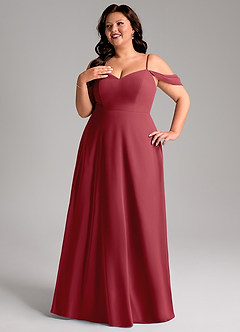 Azazie Marley Jurken voor bruidsmeisjes Converteerbaar Jurk van Chiffon met A-Lijn Off the Shoulder Granaatappel image14
