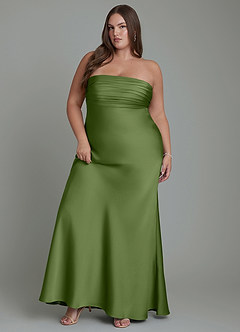 Azazie Saylor Vestidos de damas de honor Vestido Enebro de Satén Elástico de Corte Sirena con Palabra de honor image11