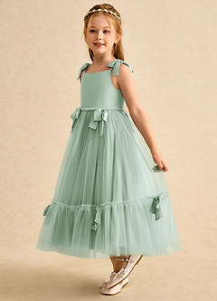 Azazie Jaci Flower Girl Dresses Agave A-Line Spaghetti Strap Chiffon Dress image1