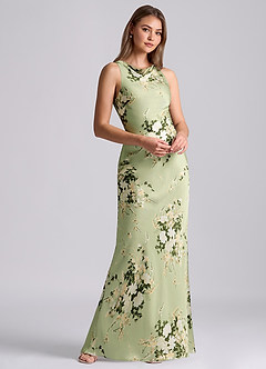 Azazie Allettie Brudtärnklänningar Klä av Sjöjungfru i Stretch Satin Blommiga Rankor image1