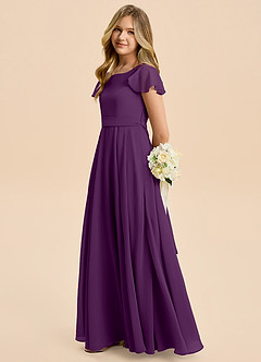 Azazie Cady Junior Abito A-Line in Chiffon Plissettato Uva image7