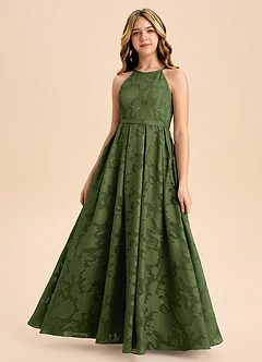 Azazie Arianthe Junior A-Linie Plissee Blumen-Burnout Kleid Olivgrün image2