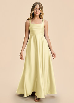Azazie Azaria Junior Lemon Sorbet A-Line Pleated Stretch Satin Dress image5