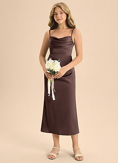 Azazie Mai Junior Abito Tubino in Raso Elasticizzato Plissettato Ganache image4