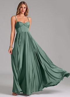 Azazie Akiko At-home Try On Dresses Agave A-Line Sweetheart Neckline Stretch Satin Dress image5