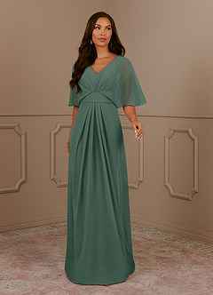 Azazie Oksana vestidos de madre de la novia Vestido de Musgo Marino de Gasa de Corte En A con Cuello en V Plisado image2