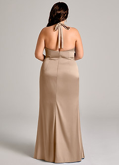 Azazie Valerie Bridesmaid Dresses Taupe Mermaid Pleated Stretch Satin Dress image6