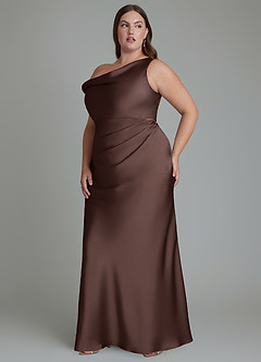 Azazie Emerson Bridesmaid Dresses Ganache Mermaid Off the Shoulder Stretch Satin Dress image11