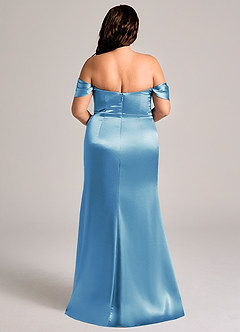 Azazie Saige Bridesmaid Dresses Steel Blue Sheath Off the Shoulder Metallic Satin Convertible Dress image10