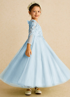 Azazie Precious Blumenmädchenkleider A-Linie Spitze Tüll Kleid Himmelblau image3