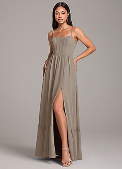 Azazie Kailee Bridesmaid Dresses Taupe A-Line with Pockets Chiffon Dress image5