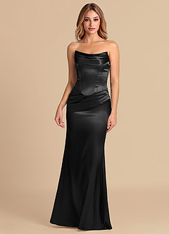 Azazie Sorrel Bridesmaid Dresses Black Mermaid Corset Metallic Satin Convertible Dress image2