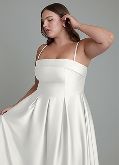 Azazie Lucienne Bridesmaid Dresses White A-Line Strapless Stretch Satin Convertible Dress image14